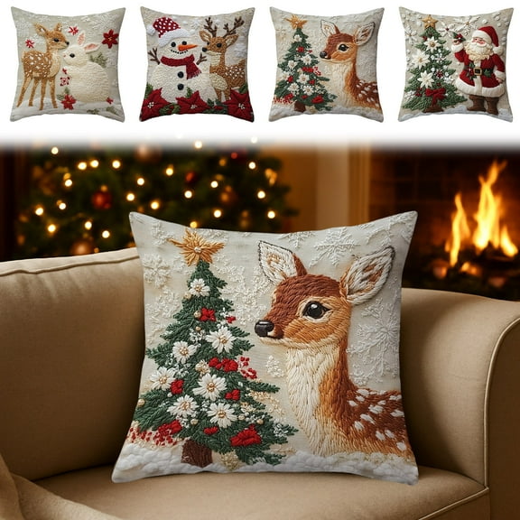 Orangide Cute Embroidery Pillow Cover 18x18 Inch Decorative Throw Pillowcase with Floral Pattern for Sofa Bedroom Living Room Home Decor