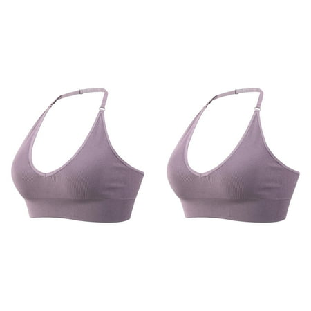 2 Pack Women s Halterneck Sports Bra Backless Deep V Neck Sports Bustier Padded Gym Push Up Bra Backless Adjustable Straps Sports Bra with Clasp Athletic Sports Bra Sports Bras for Women