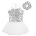 thumbnail image 2 of LiiYii Little Girl Sequined Camisole Ballet Tutu Dress Mesh Skirted Leotard with Hair Tie Ballerina Outfit White XXL, 2 of 6
