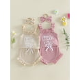 thumbnail image 3 of BemeyourBBs Newborn Baby Girls Little Sister Outfit Waffle Knit Ruffle Romper Little Sis Letter Embroidery Ruffle Sleeveless Infant Bodysuit and Shorts Headband Set Cute Baby Girl Summer Clothes, 3 of 9