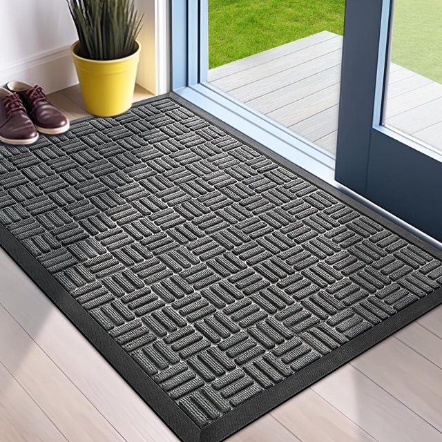Felpudo para puerta de entrada, resistente y duradero, para exteriores e interiores, atrapa la suciedad, impermeable, superabsorbente, para entrada, patio, porche, 29,5 x 17 pulgadas, color gris