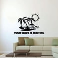 thumbnail image 2 of Your Wave Is Waiting - Beautiful Island And Sun Silhouette Surfing Quote Surfer Silhouette Vinyl Wall Sticker Art Decal Girls Boys Kids Room Design Bedroom Water Sport Decoration Size (8x10 inch), 2 of 3