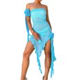 thumbnail image 1 of xiaxaixu Womenacute;s Bodycon Mini Dress, Sheer Mesh Strapless Irregular Ruffle Hem Tube Dress with Choker, 1 of 9
