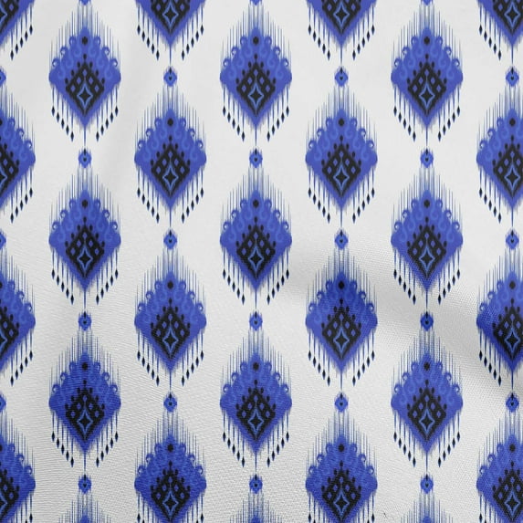 oneOone Cotton Cambric Medium Blue Fabric Ikat Sewing Fabric By The Yard Printed Diy Clothing Sewing Supplies 42 Inch Wide