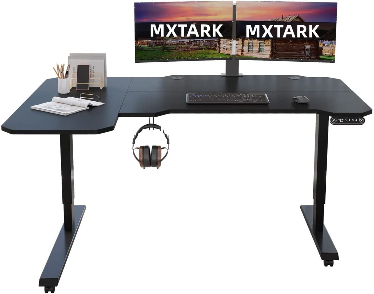 Mxtark LShaped Electric Standing Desk Height Adjustable Desk Black