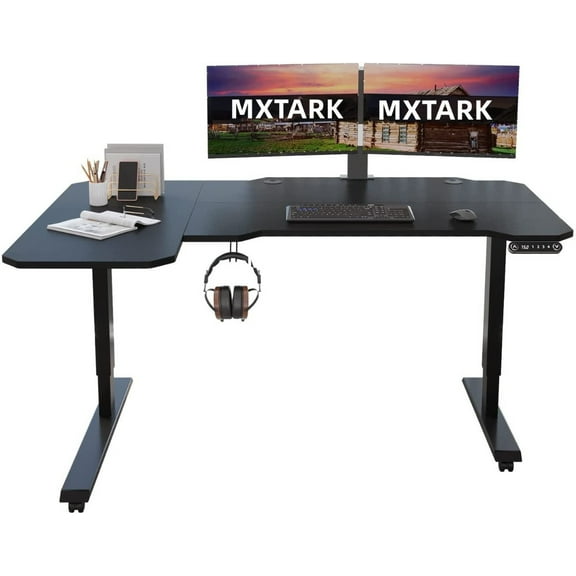 Mxtark L-Shaped Electric Standing Desk Height Adjustable Desk Black Finish 59"