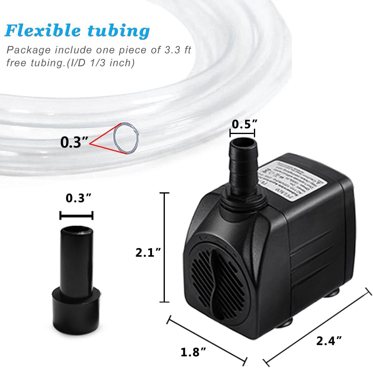 160GPH Small Fountain Pump, Ultra Quiet Submersible Water Pump (600L/H, 10Watt) with 3.3 ft Tubing for Aquariums, Pond Fountain, Water Feature, Indoor Fountains