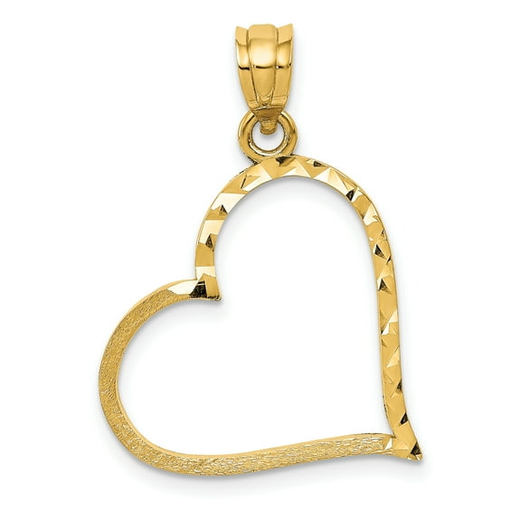 Finest Gold 14K Yellow Gold Satin Diamond-Cut Crooked Heart Pendant