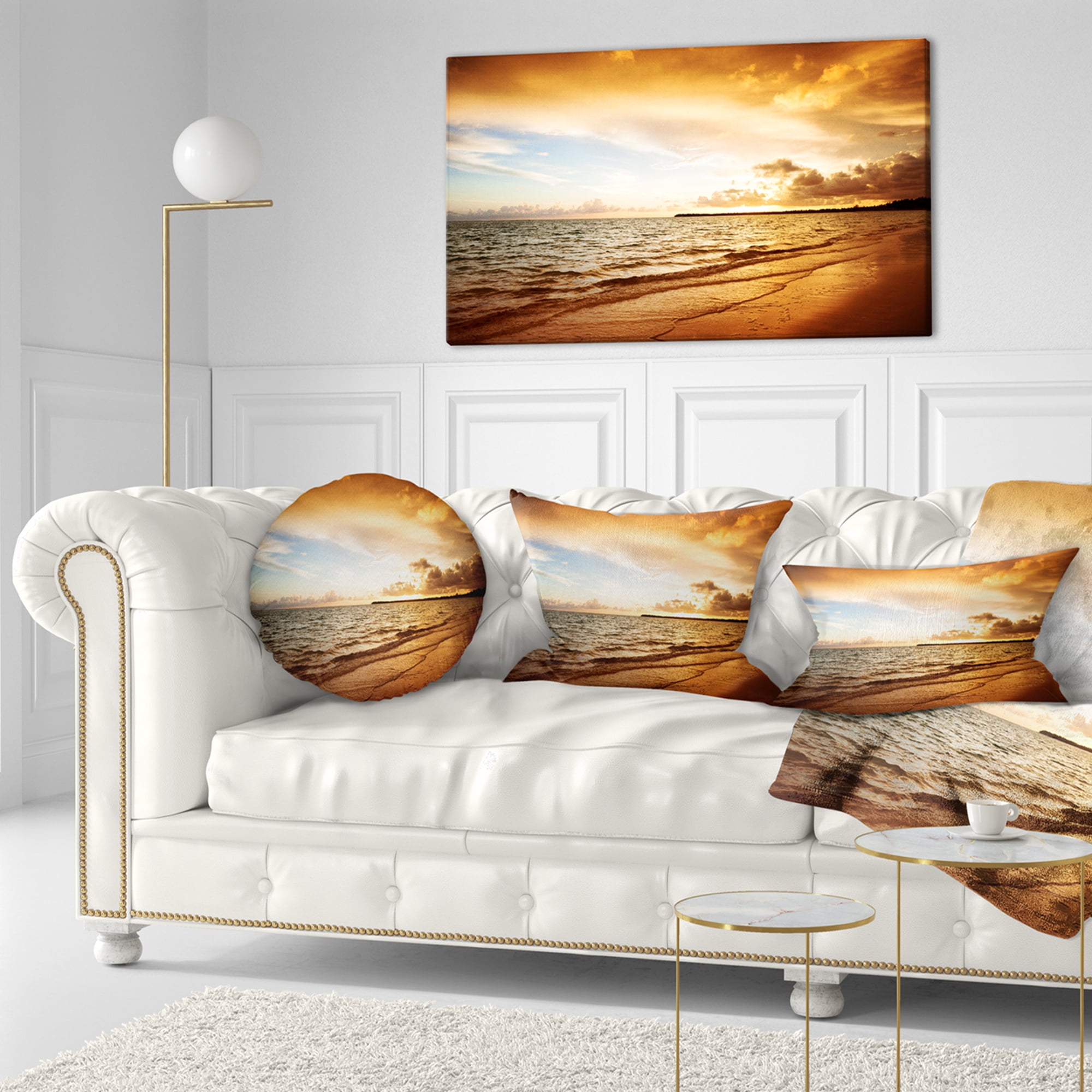 Designart Amazing Sunrise at Atlantic Ocean - Modern Seashore Throw Pillow - 12x20