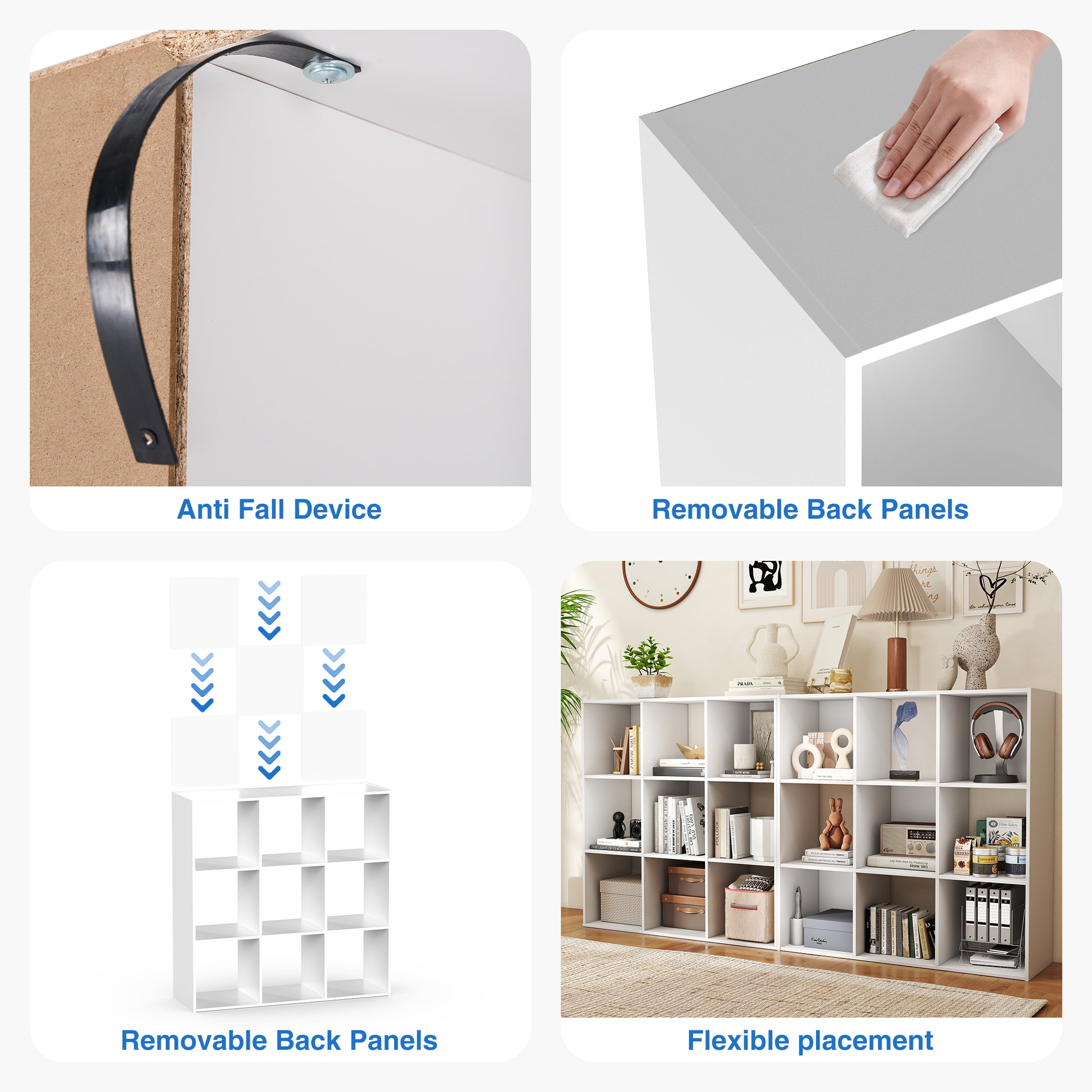 ZUNMOS  9  Cube Storage Organizer,Open Cube Storage Bookcase with 5 Removable Back Panels,for Living Room, Bedroom, Entrance Hall &Office, 36" L×11.6" W×36"H, White