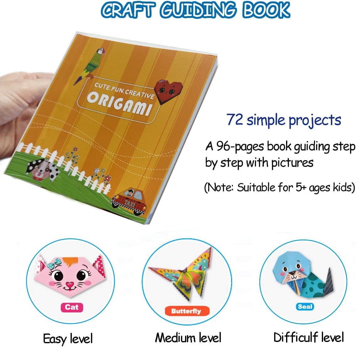 Origami Kit 144 Sheets, Origami Paper Kit for Kids 72 Patterns with Craft Guiding Book, Vivid Colorful Folding Papers ,Easy DIY Art and Craft Projects, Kids Children's Day Gift