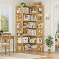 thumbnail image 3 of Homfa 73.9” Tall Corner Bookcase, 6 Tier L-Shaped Large Display Bookshelf with Curved Edges for Living Room Home Office Study, Natural Wood Color, 3 of 7