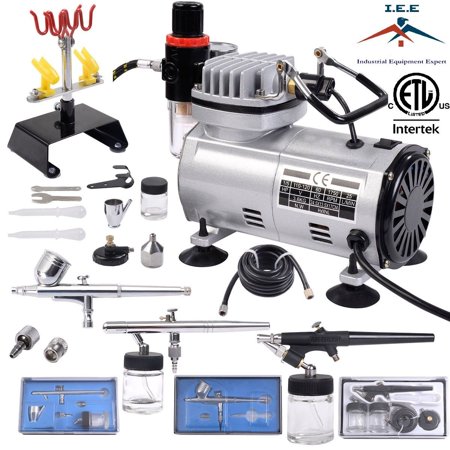 New 3 AIRBRUSH & COMPRESSOR KIT Dual-Action AIR BRUSH SPRAY SET Tattoo Nail (Best Size Compressor For Spray Painting)