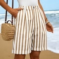 thumbnail image 2 of Cotton Linen Striped Shorts for Women 2026 Casual High Waist Pleated Shorts with Pockets Comfy Summer Shorts Yellow L, 2 of 4