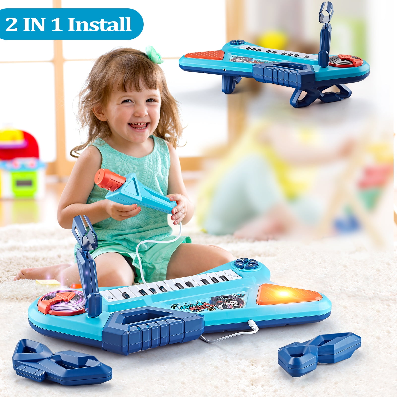 Baby Piano Toy for 1 2 3 Years Old,Toddler Musical Keyboard with Microphone,Kids Drum Play Instrument for 12-18 Months Boys Girls,Beginners Development Gift Music Toy