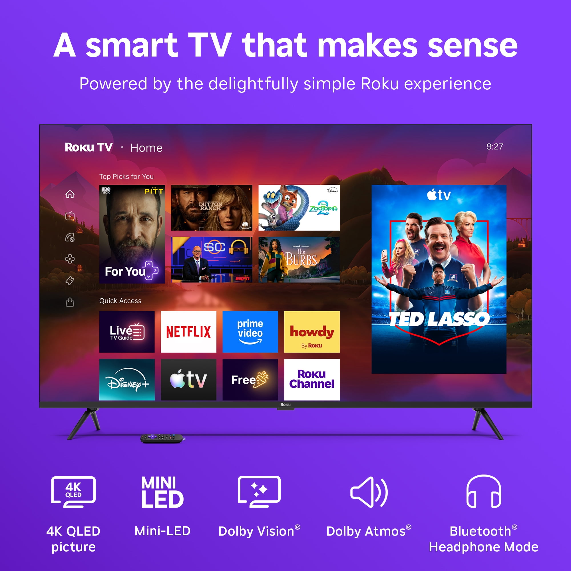 Roku Smart TV – 75-Inch Plus Series, 4K QLED Mini-LED TV – Roku TV with Enhanced Voice Remote