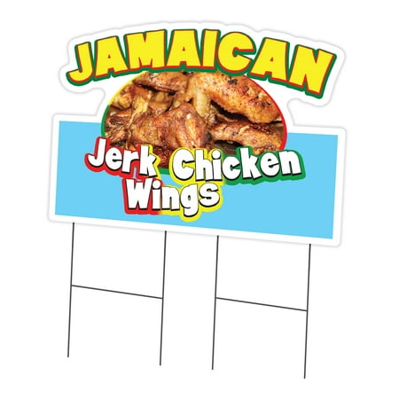Jamaican Jerk Chicken Wings 24" x 36" Yard Sign & Stake | Advertise Your Business | Stake Included Double Sided Image | Made in The USA