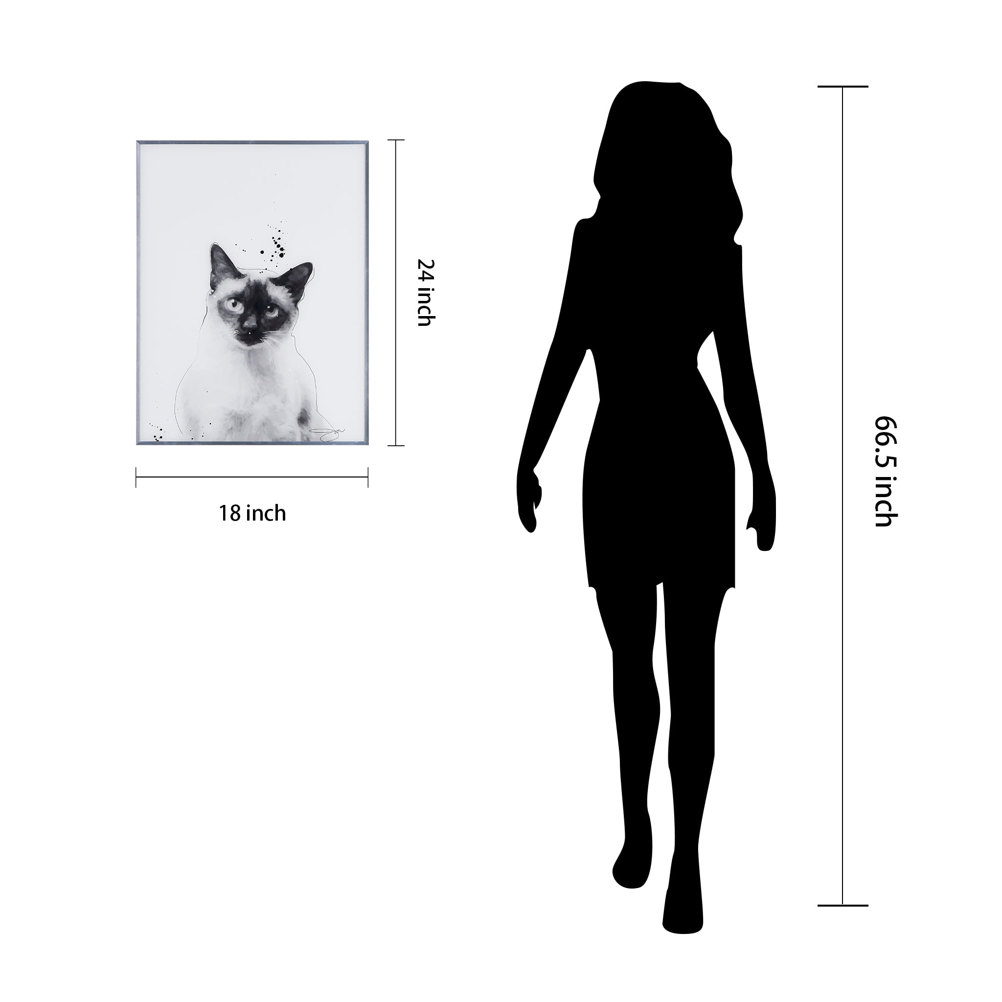Empire Art Direct Siamese Black and White Pet Paintings on Reverse Printed Glass Framed Cat Wall Art, 24" x 18" x 1", Ready to Hang