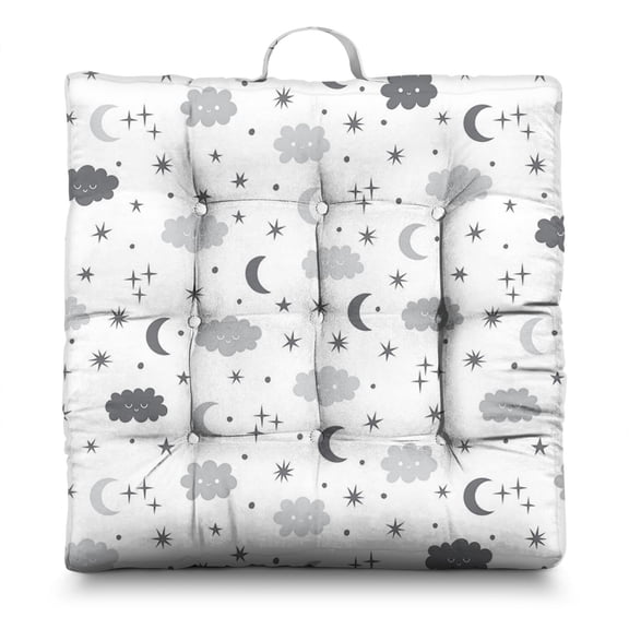 Colorful Kawaii Moon & Stars Pattern Thick Floor Pillow - Soft Skin-Friendly Meditation Cushion for Yoga & Relaxation - Supportive Zabuton Style Tatami Mat Seat