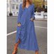 thumbnail image 4 of Vestido Maxi Bohemio de Algodón para Mujer, con Escote en V, Larga, Fluido, para Playa, con Bolsillos y Botones Azul Oscuro L, 4 of 9