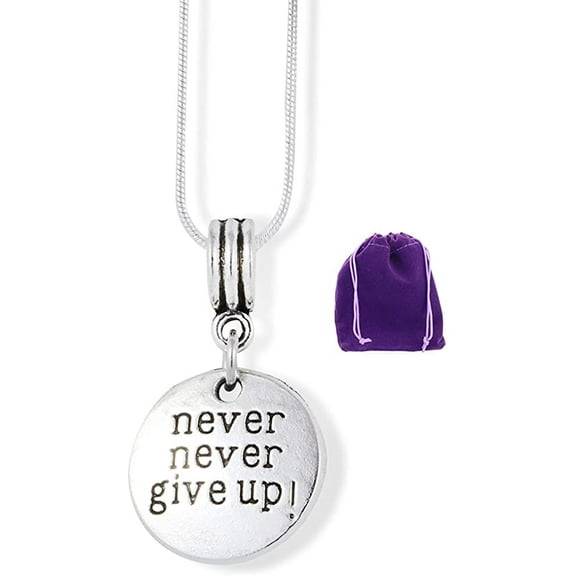 Never Give Up Necklace | Inspirational Saying Charm Snake Chain Necklace