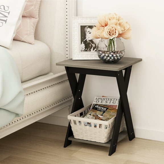 Furinno Modern Simplistic Criss-Crossed End Table, French Oak Grey/Black