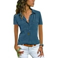 thumbnail image 3 of Smilkoo Ladies Pocket Casual Solid Short Sleeve Top Women's Collared T-Shirt, 3 of 3
