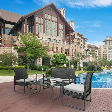 Musetech 4 Pieces Outdoor Patio Conversation Furniture Sets Rattan Chair Wicker Set, Outdoor Indoor Use Backyard Porch Garden Poolside Balcony Furniture