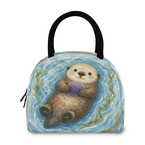 Wobogo Sea Urchin Otter Tote Lunch Bag, Insulated Food Storage Bag with Handle, Reusable Carrier for Work School Picnic Travel