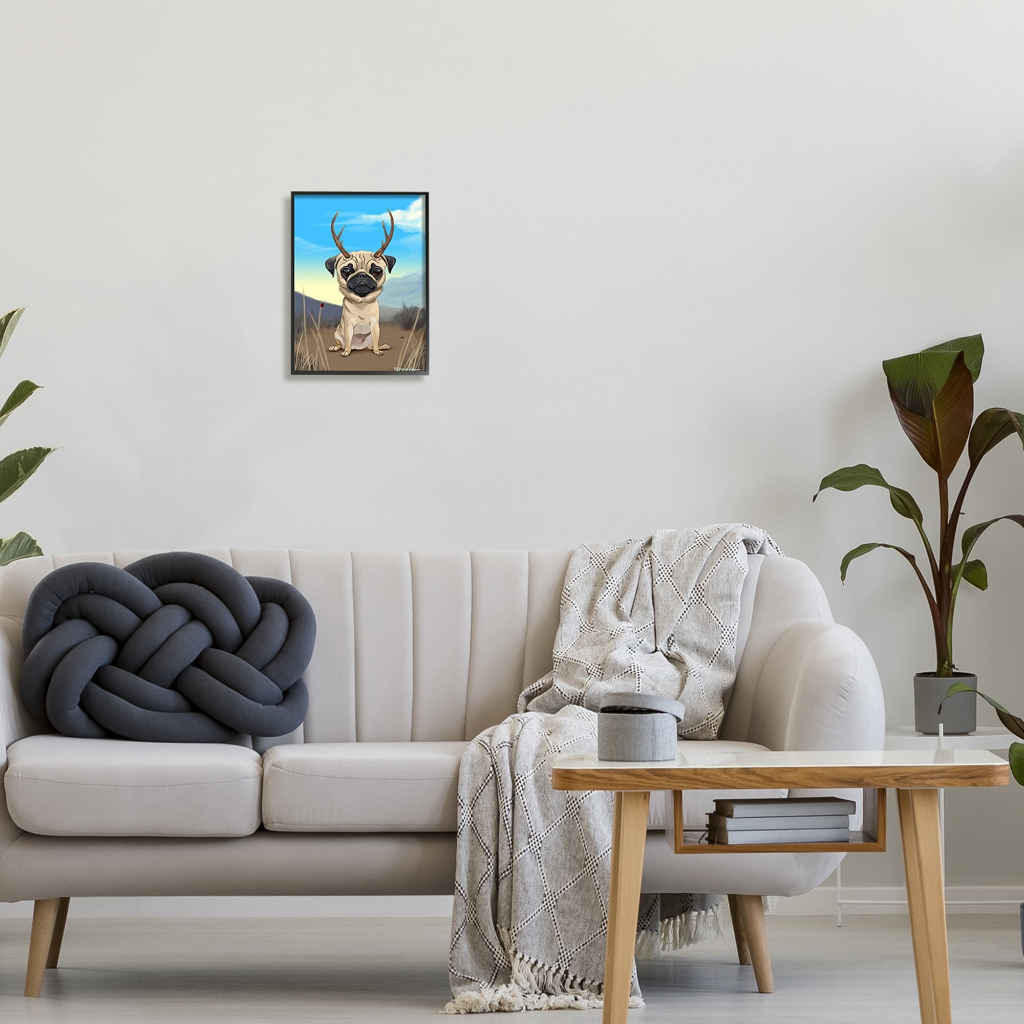 Stupell Industries Funny Field Pug Wild Pet Dog with Antlers, 24 x 30, Design by Brian Rubenacker