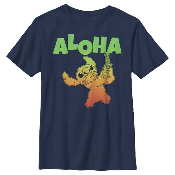 Boy's Lilo & Stitch Colorful Aloha Music Graphic Tee Navy Blue Medium