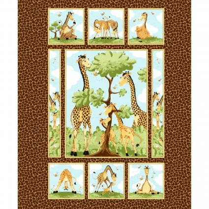 36" X 44" Panel Zoe the Giraffe Quilt Safari Animals Kids Children Susybee Clothworks Multicolor Cotton Fabric Panel (SB20355-280BROWN)