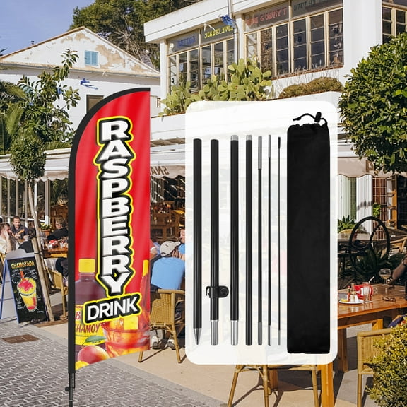 QSUM Raspberry Drink Sign Feather Flag with Pole Kit,7FT Raspberry Drink Decoration Display, Raspberry Drink Business Sign,Raspberry Drink Swooper Flag，Advertising Flag