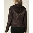 thumbnail image 4 of Made by Johnny Women's Faux Leather Quilted Motorcycle Jacket with Hoodie XS COFFEE, 4 of 6
