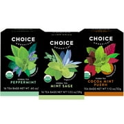 Choice Organics Mint Tea Variety Pack, Herbal & Puerh Black Tea Bags, 3 Boxes of 16