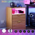 thumbnail image 4 of FANRAL Nightstand Set of 2,LED Nightstands with Charging Station,Fluted Design Bedside Table with RGB LED Lighting,Mid Century Modern Small Dresser with Storagee,Natural Oak Night Stand, 4 of 8