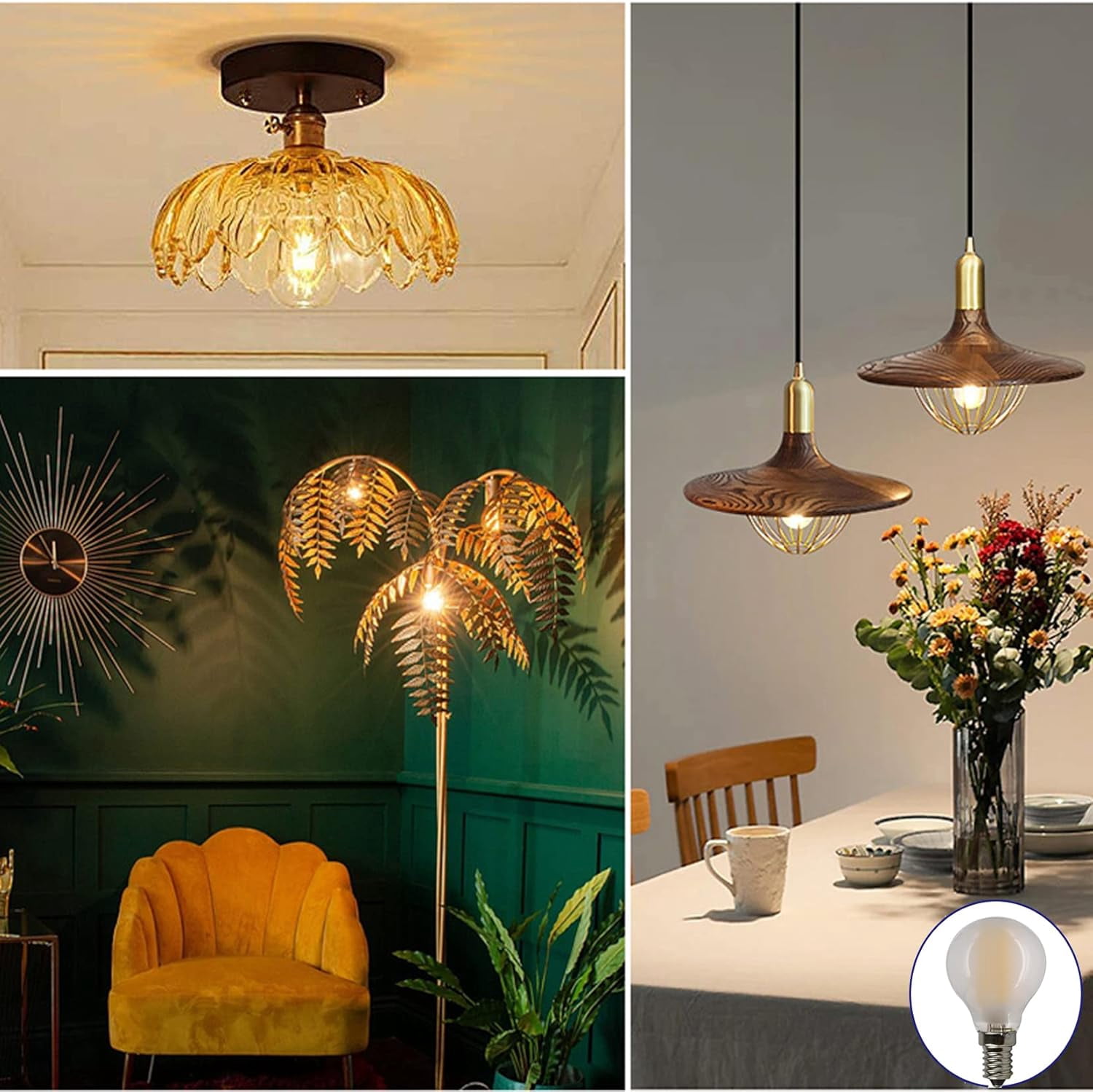 FEFEFW-Dimmable E14 6W G45 LED Globe Light Bulb Edison Frosted Glass Light Bulbs 60 Watt Equivalent Warm White 2700K E14 European Base 900 Lumen Round Vintage Light Bulb,4 Pack