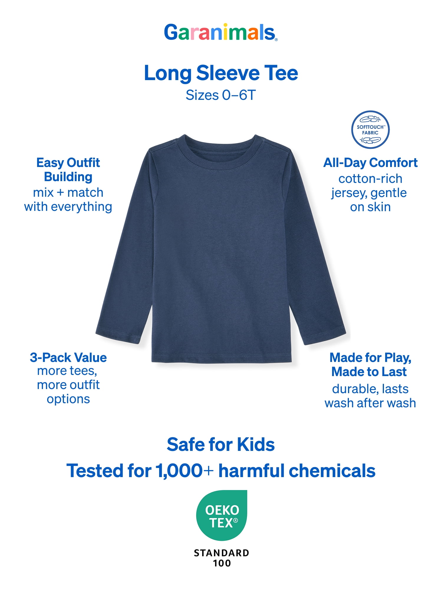 Garanimals Baby & Toddler Boys Long Sleeve Shirts, Single & 3-Pack, Sizes 0-6T