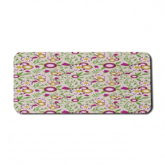 Floral Computer Mouse Pad, Pastel Blossoms Daisy Buds Fragrance Spring Revival Girly Cartoon, Rectangle Non-Slip Rubber Mousepad X-Large, 35" x 15" Gaming Size, Baby Pink Multicolor, by Ambesonne
