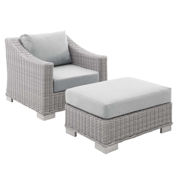 Modway Conway 2-Piece Fabric/Rattan Patio Armchair & Ottoman Set in Gray
