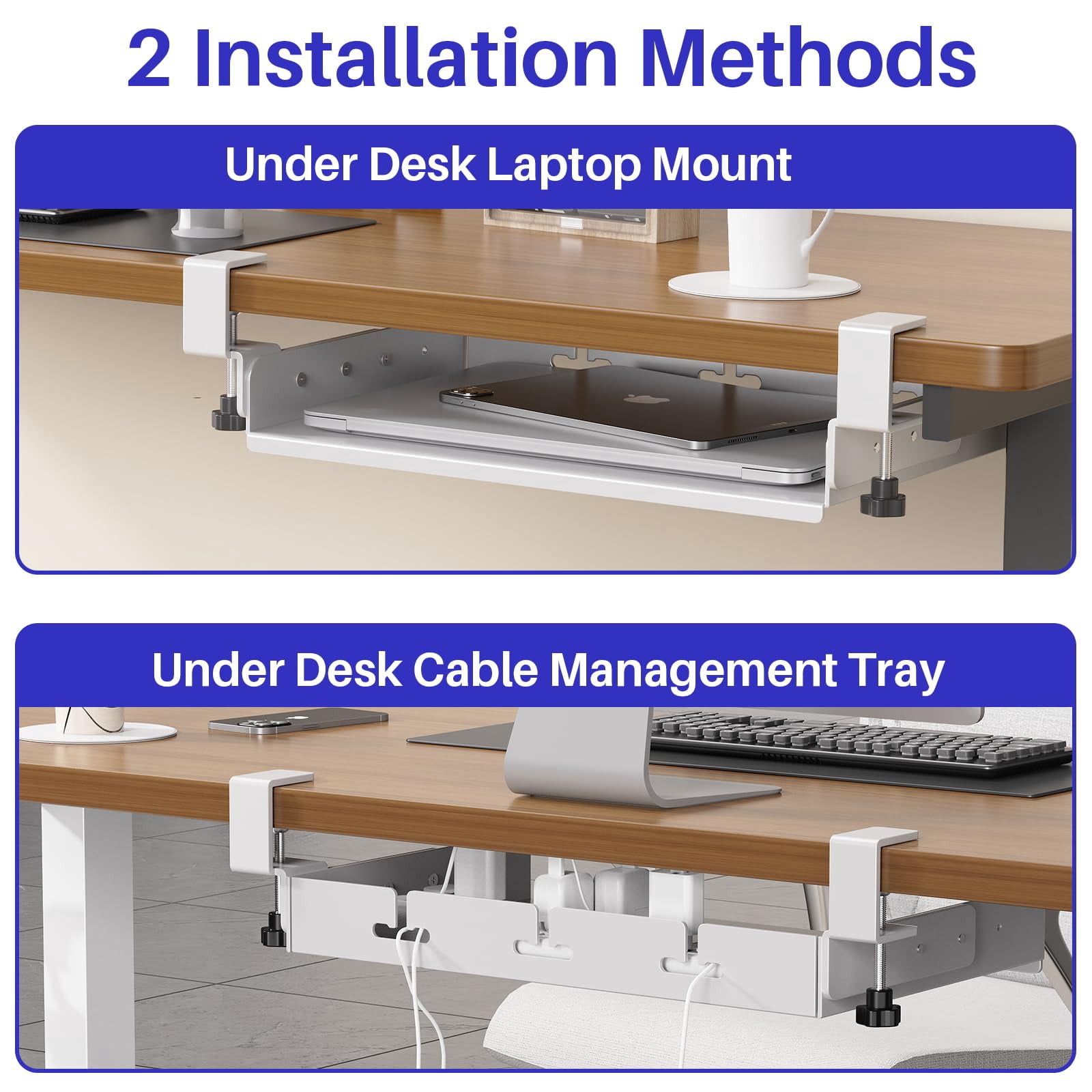 No Drill Under Desk Storage Shelf  Metal Drawer Organizer With Clamp Mount Adds Tray For Office Desks Table Gaming Workstations (white)
