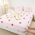 thumbnail image 5 of Meiyoeat Red Strawberry Kawaii Letter R Bed Sheets 4-Piece, Cartoon Fruit Stripes Print Full Size Sheets for Bedroom, 5 of 6