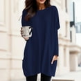thumbnail image 2 of Bibifish Women Long T-Shirts Autumn Winter Round Neck Long Sleeve Tees Casaul Puff Sleeve Solid Color Tops With Pockets, 2 of 5