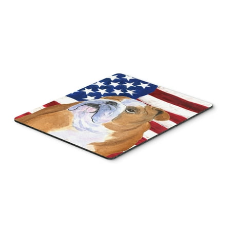 USA American Flag with Bulldog English Mouse Pad, Hot Pad or Trivet