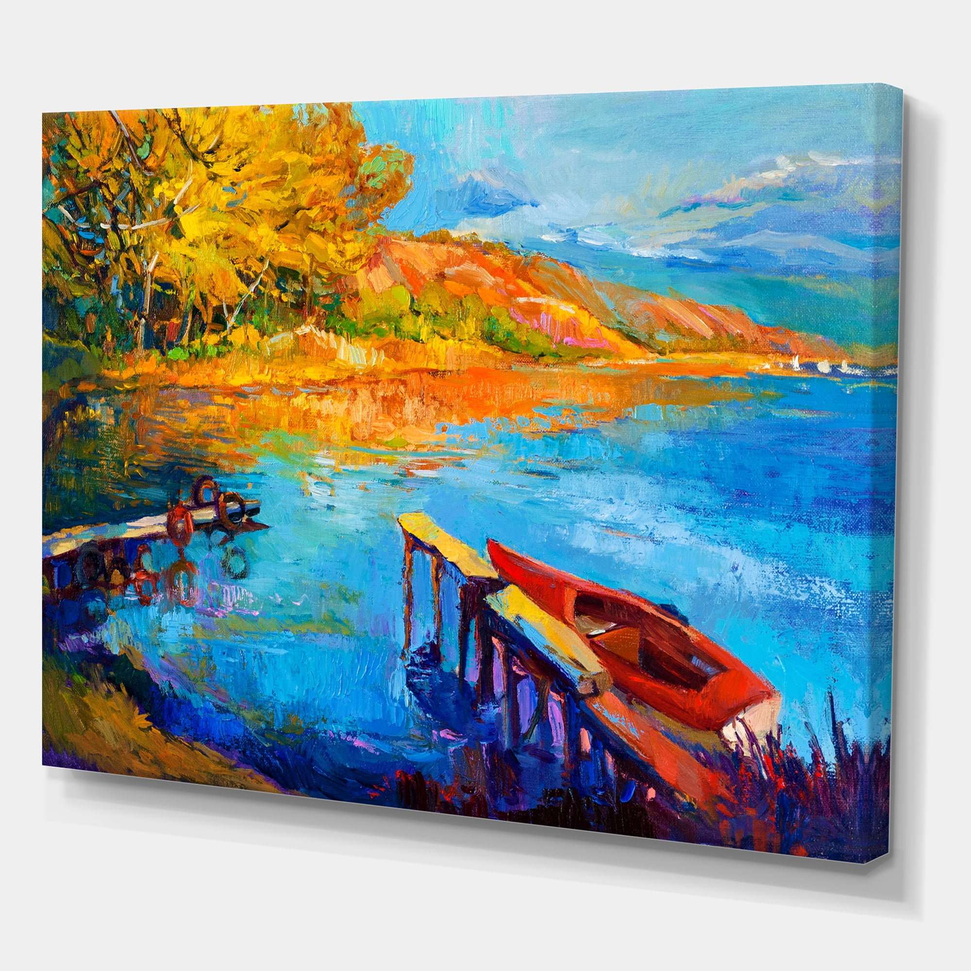 Designart ' The Lake At Sunset Evening Glow II ' Lake House Canvas Wall Art Print