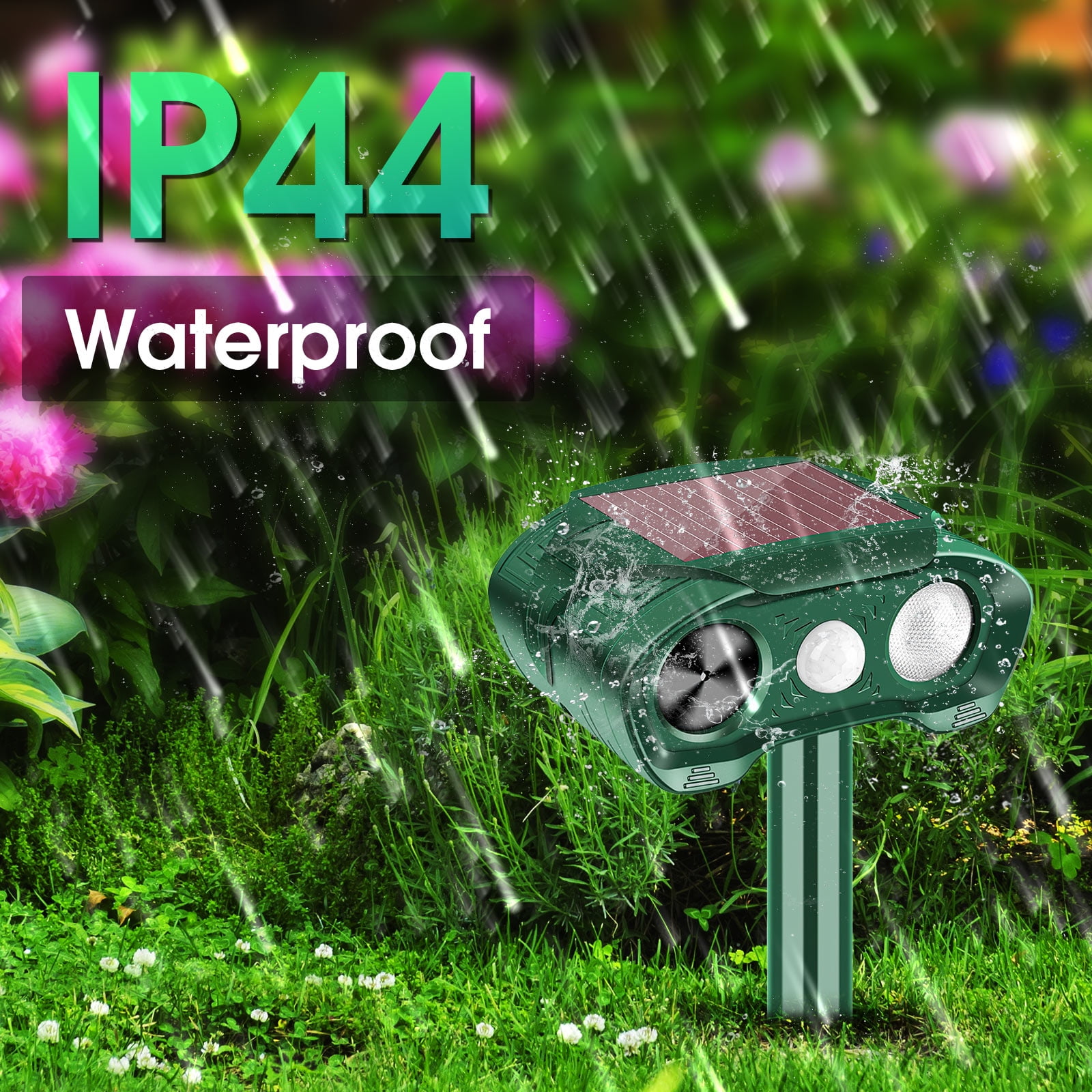 KingFurt Ultrasonic Solar Animal Repellent with Motion Sensor Flashing Light Waterproof Outdoor 4 Pack