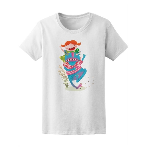 Cute Happy Monster Girl Cartoon T-Shirt Women -Image by Shutterstock, Female x-Large