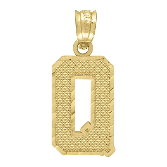 Pure 10k Yellow Gold Unisex Initial "Q" Letter Pendant 1.1g Diamond Cut Charm