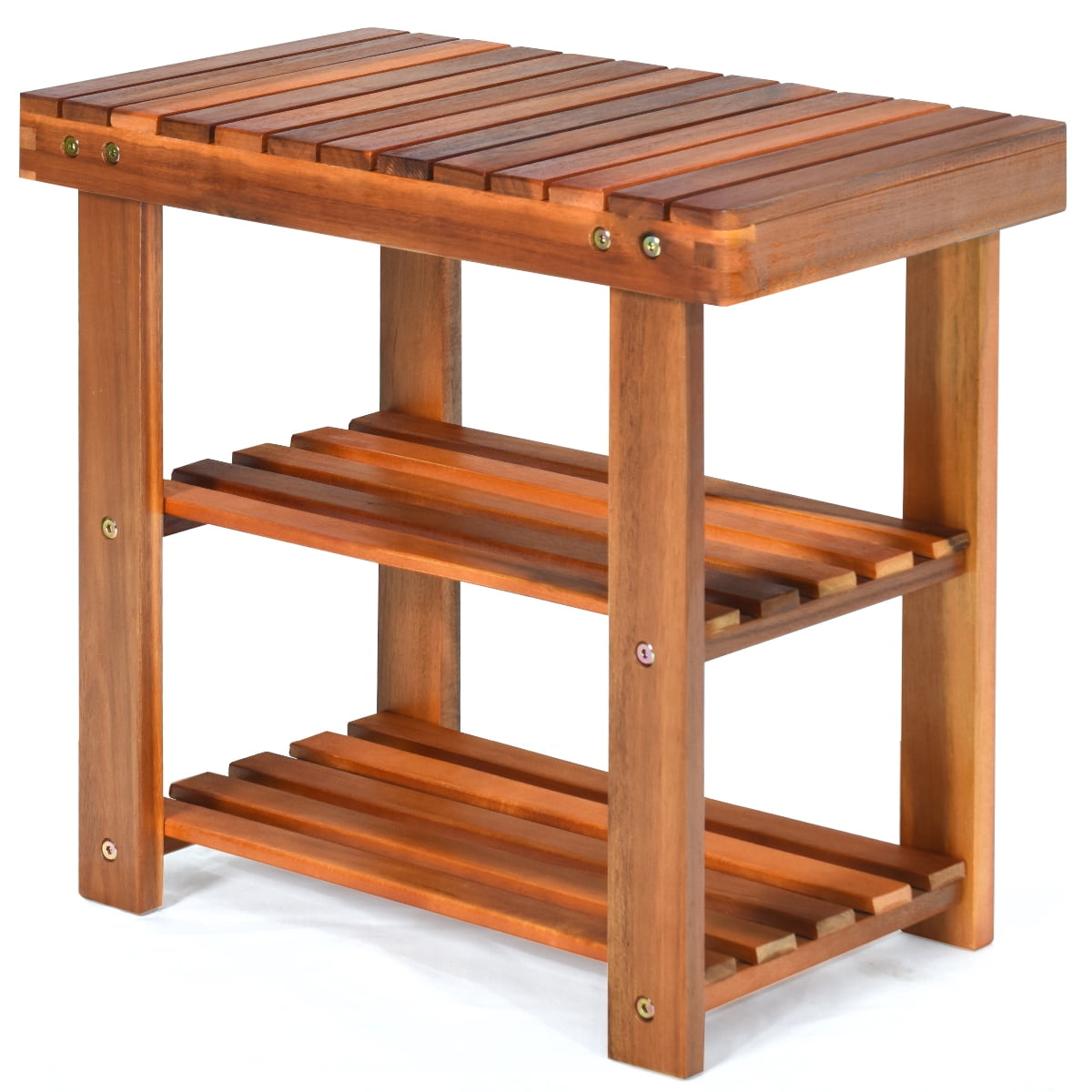 Costway 3-Tier Wood Shoe Rack 19' Shoe Bench Freestanding Boots Organizer Heavy-duty