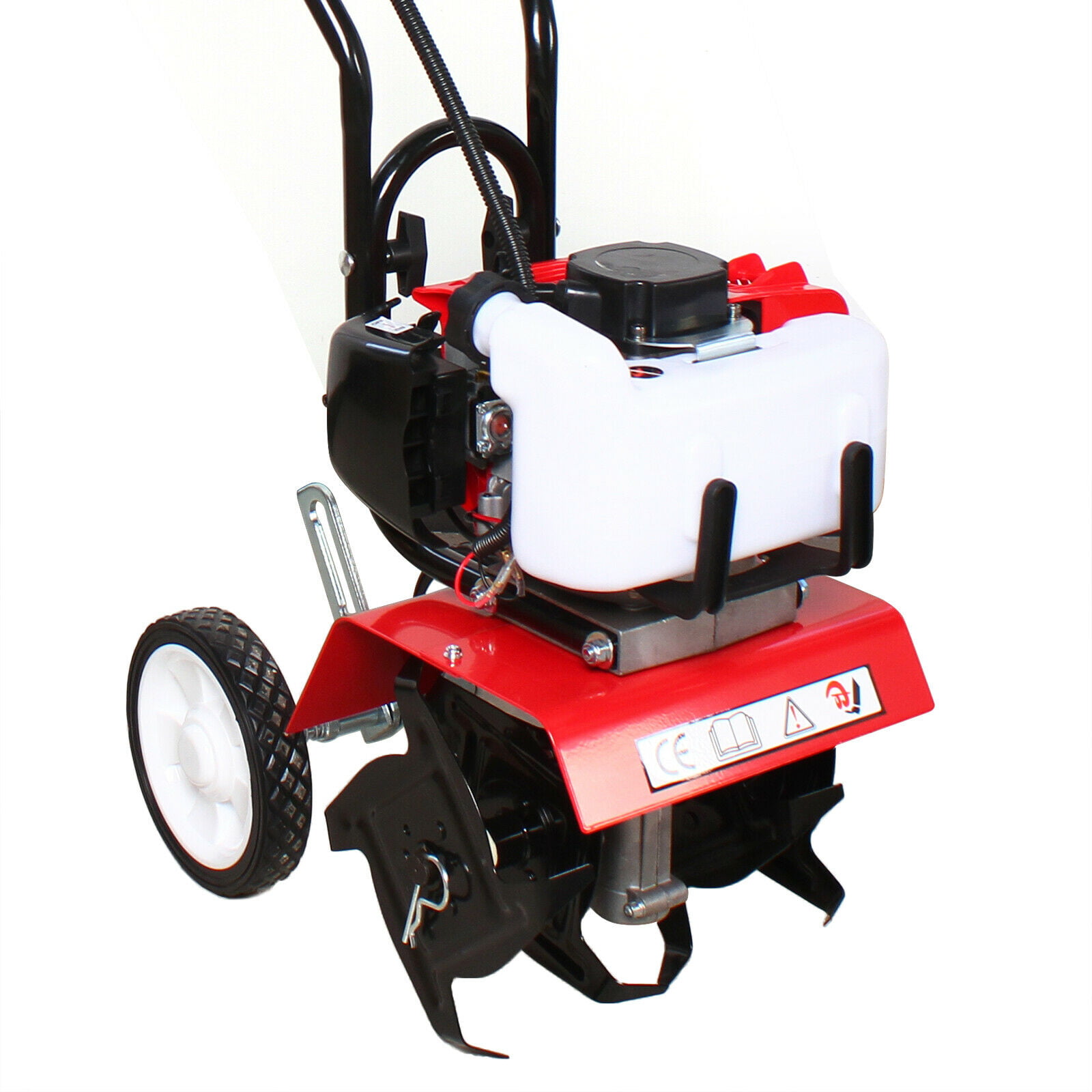 CNCEST 52cc 2HP Petrol Gas Powered Commercial Mini Garden Tiller 12 Wide 2-Stroke Engine Cultivator Air Cooled 4 Teeth with 4 Blades with 2 Wheels 